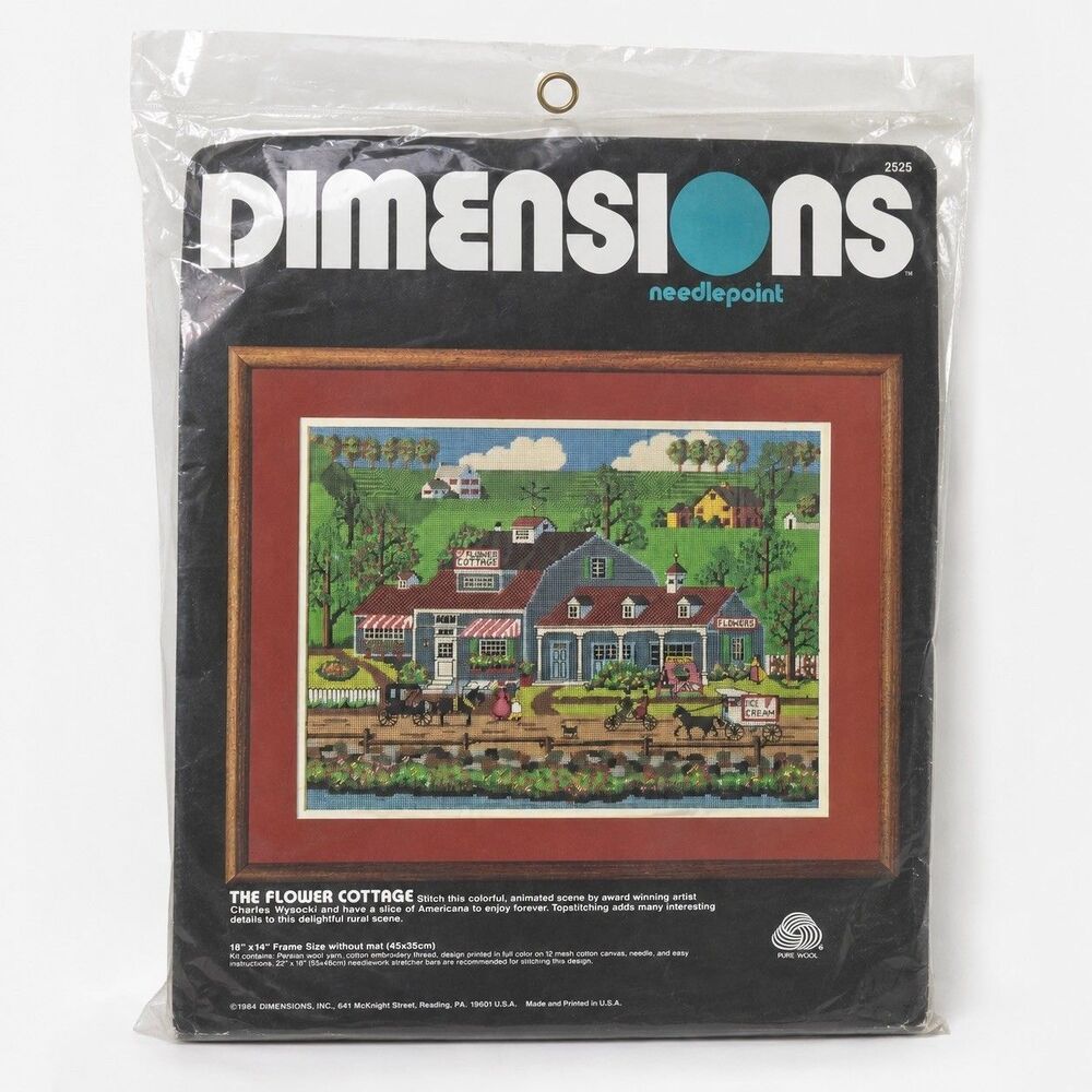 Dimensions The Flower Cottage Charles Wysocki Needlepoint Kit 18X14 Persian Wool